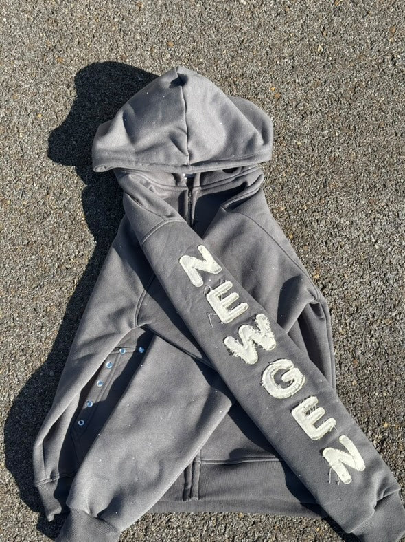 NEWGEN GREY RHINESTONE HOODIE