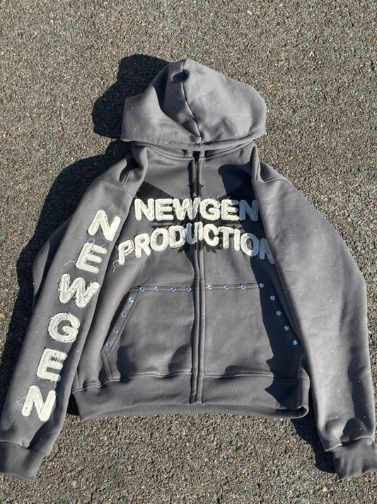 NEWGEN GREY RHINESTONE HOODIE